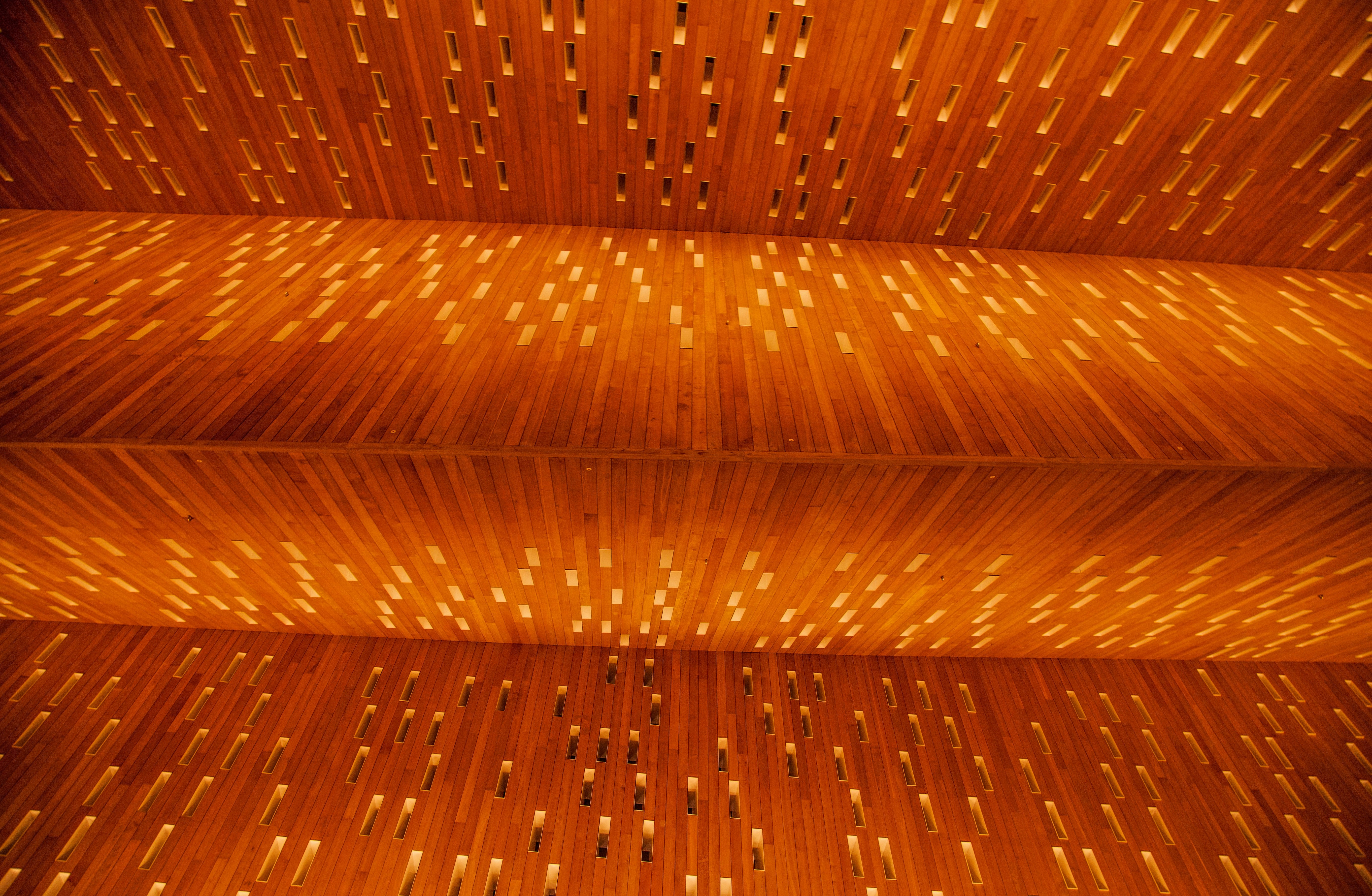 brown wooden ceiling with light